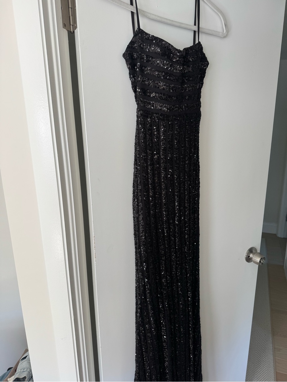 La Femme Black Evening Dress with Subtle Sheen